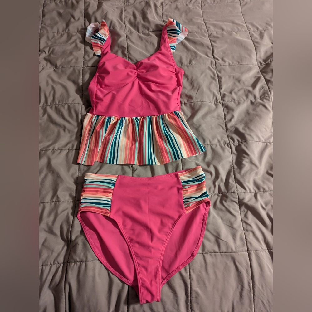 NWT Matilda Jane Women's Medium Swimsuit Sunrise Sunset Top & Bottoms Pink - Picture 8 of 12
